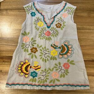 Sister Mary Floral Embroiderd Linen Cotton Dress Size L Boho Southwestern Flowy